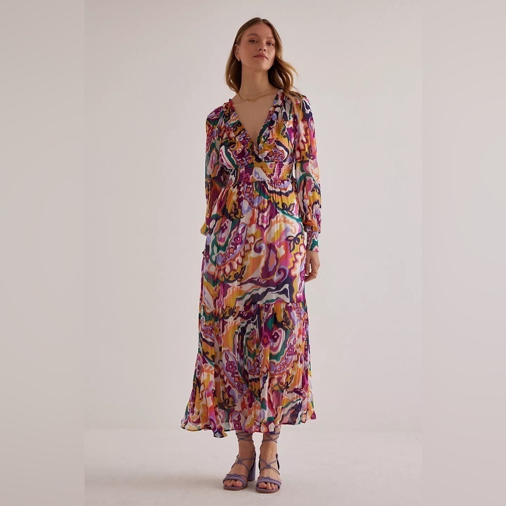 NWT Anthropologie Odetta Ruffled V-Neck Dress XXS - Picture 2 of 9